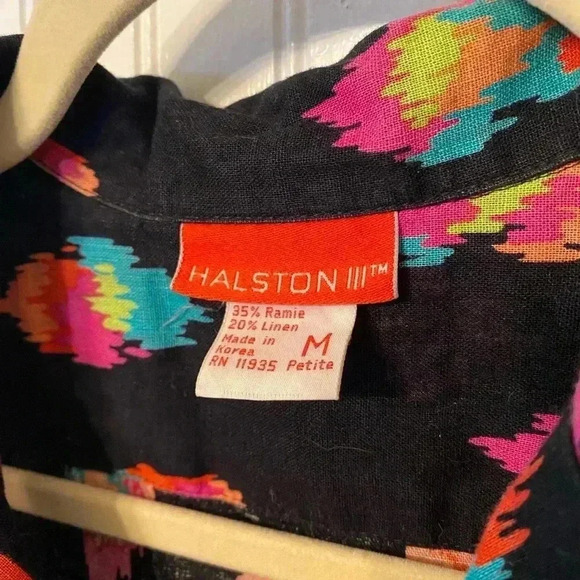 VTG Halston III Linen Blend Southwestern Camp Button Up - Picture 2 of 9